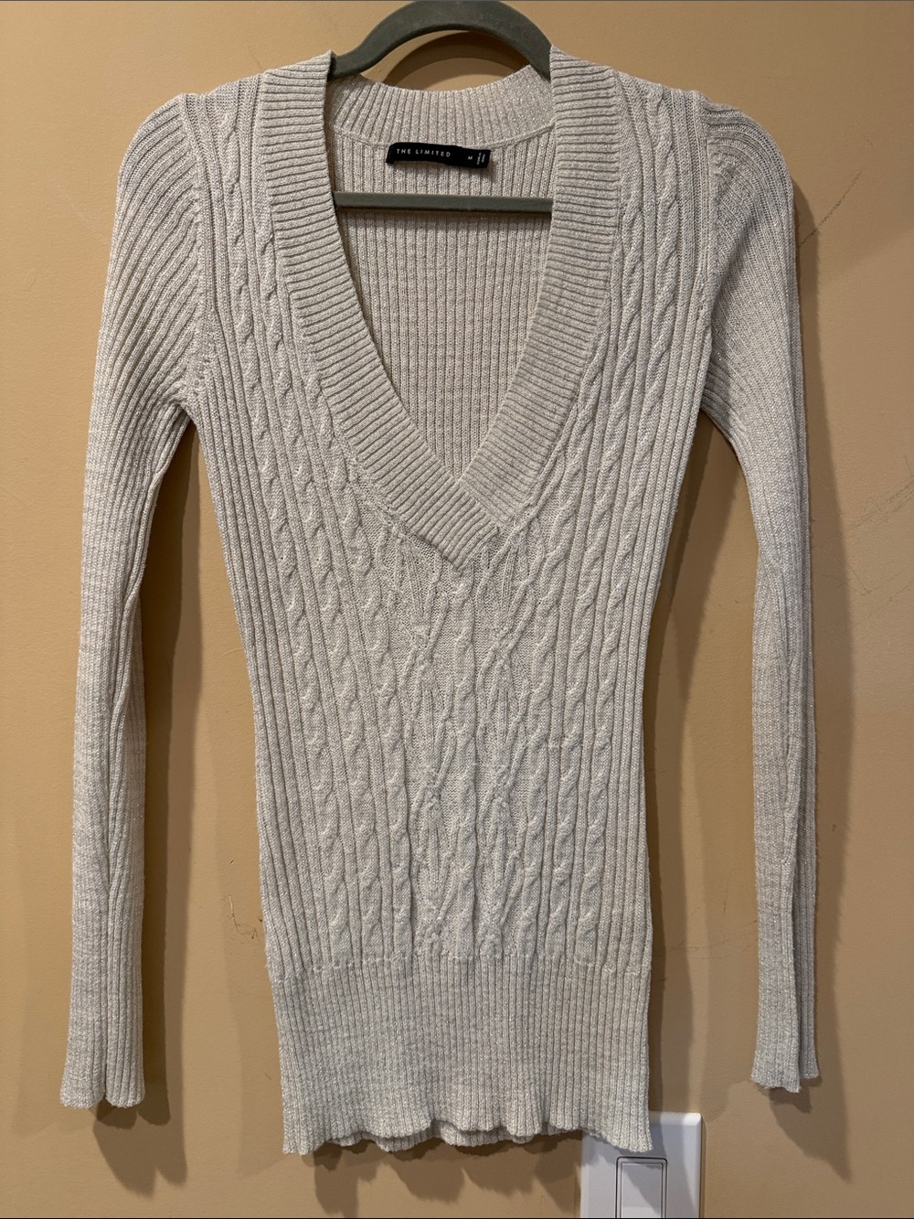 The Limited Cream Cable-Knit V-Neck Sweater